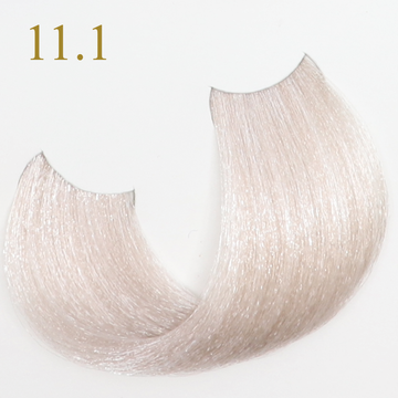 Oro Therapy 11.1 s.light blonde platinum ash hair color swatch showing shiny, soft strands.