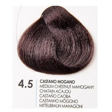 Fanola 4.5 Medium Chestnut Mahogany hair color swatch showing deep rich tones for vibrant hair color.